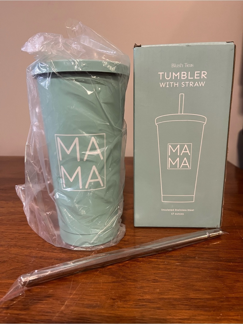 Blush Teas MAMA Insulated Tumbler With Straw New In Box 17 oz